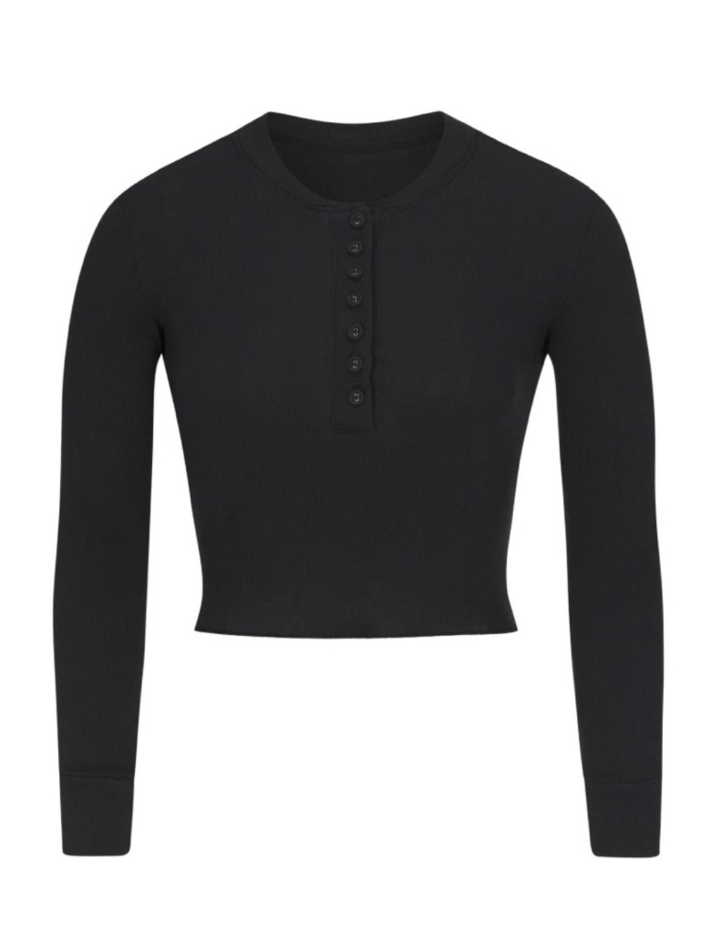 SKIMS NWT Cotton Rib Long Sleeve Crop Henley in Black Size M
